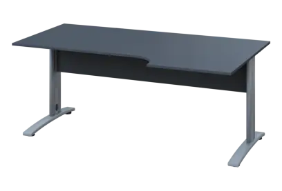 ERK 28 - 186 stůl kancelářský, rohový, pravý, kovová podnož stříbrná, deska 25 mm, široký 1800 mm, antracit